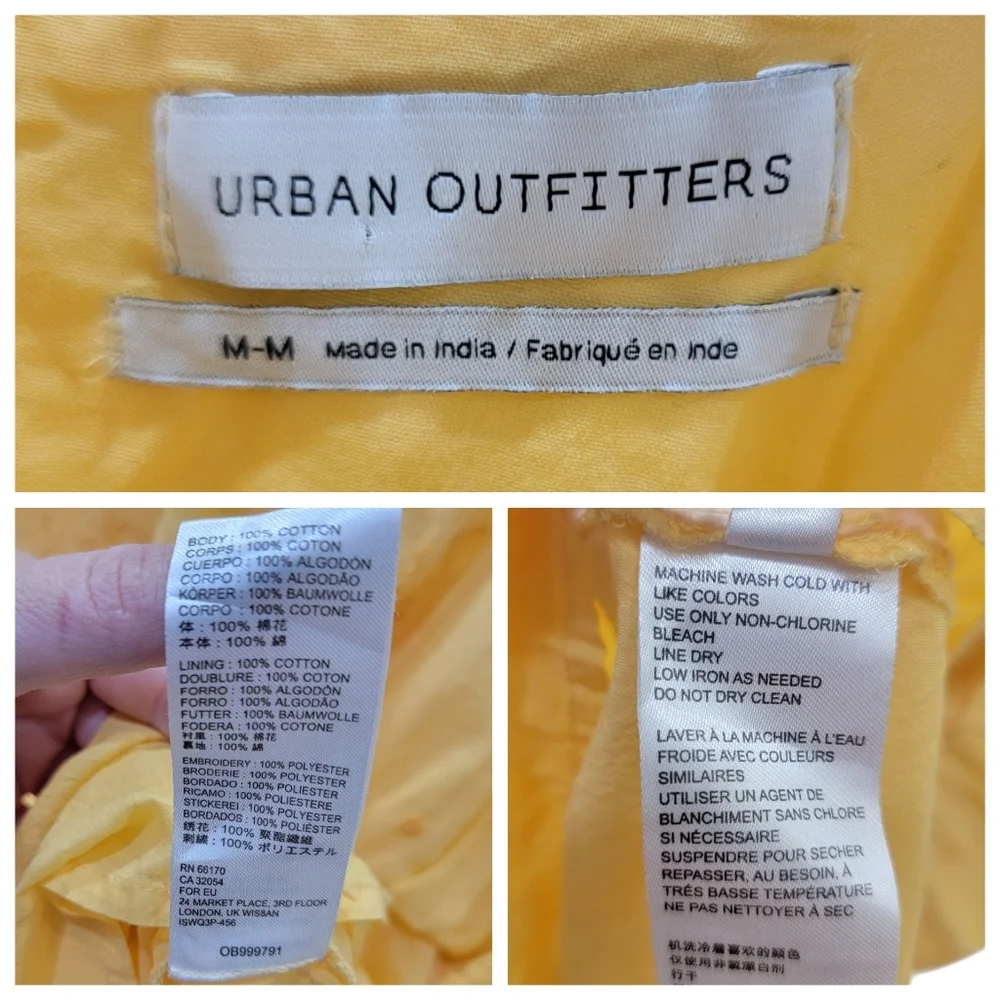 Urban Outfitters Hanna Embroidered Mini Dress Yellow Babydoll Sundress Women’s M - Picture 12 of 17